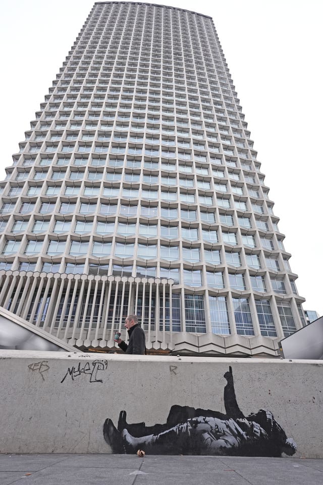 Suspected Banksy artwork beneath the Centre Point building in central London