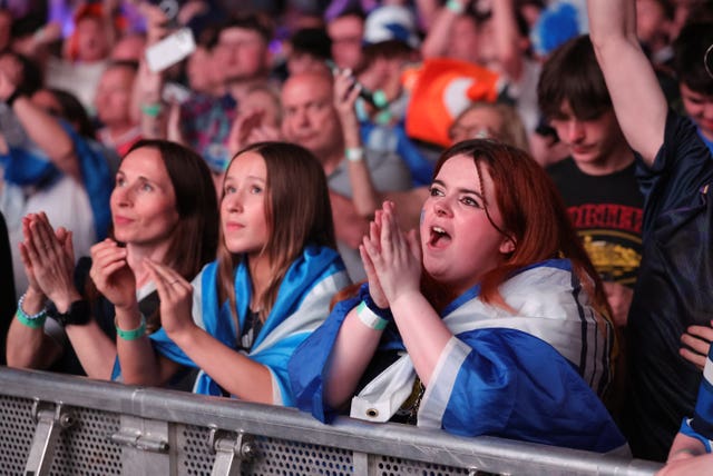 Scotland fans cheer on their team
