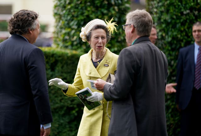 The Princess Royal dressed in yellow at Ascot Racecourse 