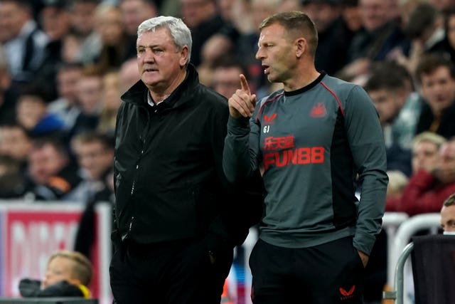 Graeme Jones (right) will take charge of Newcastle for Saturday's Premier League fixture at Crystal Palace following Steve Bruce's departure