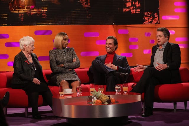 Dame Judi Dench with Jennifer Hudson, Matthew McConaughey and Hugh Grant filming the Graham Norton Show