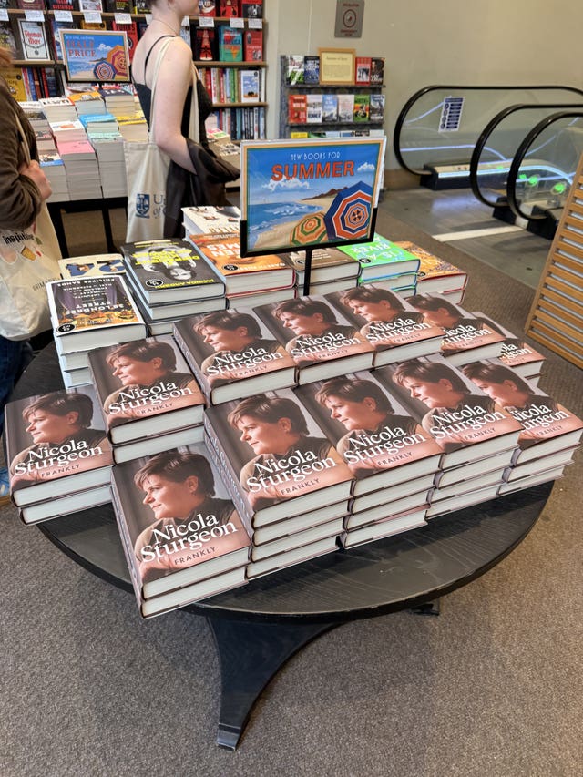 Piles of copies of Nicola Sturgeon's book, Frankly