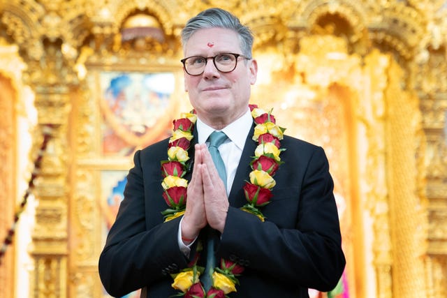 Labour Party leader Sir Keir Starmer during a visit to the Shree Swaminarayan Mandir Hindu temple in Kingsbury, London, while on the General Election campaign trail 