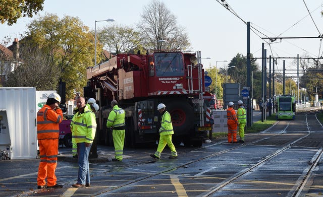 The scene near the tram crash in Croydon