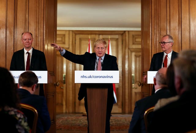 Prime Minister Boris Johnson has appeared alongside chief medical officer for England Chris Whitty (left) and chief scientific adviser Sir Patrick Vallance (right) in press conferences