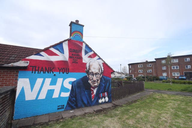 A mural tribute to Colonel Tom Moore on his 100th birthday in Clonduff, east Belfast