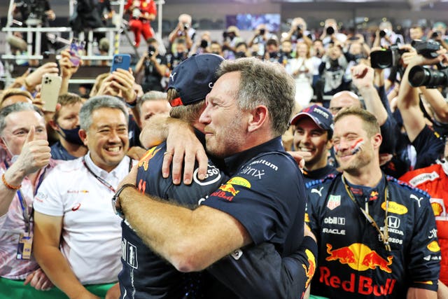 Christian Horner and Max Verstappen celebrate
