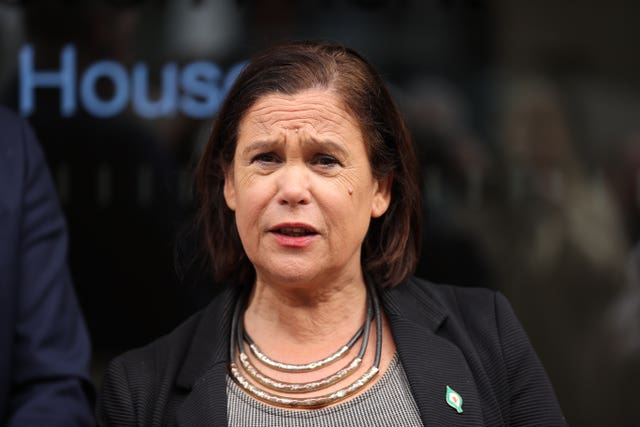 Sinn Fein President Mary Lou McDonald speaking to the media outside Erskine House in Belfast