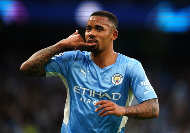 Manchester City’s Gabriel Jesus celebrates scoring their side’s second goal of the game during the UEFA Champions League Semi Final, First Leg, at the Etihad Stadium, Manchester. Picture date: Tuesday April 26, 2022