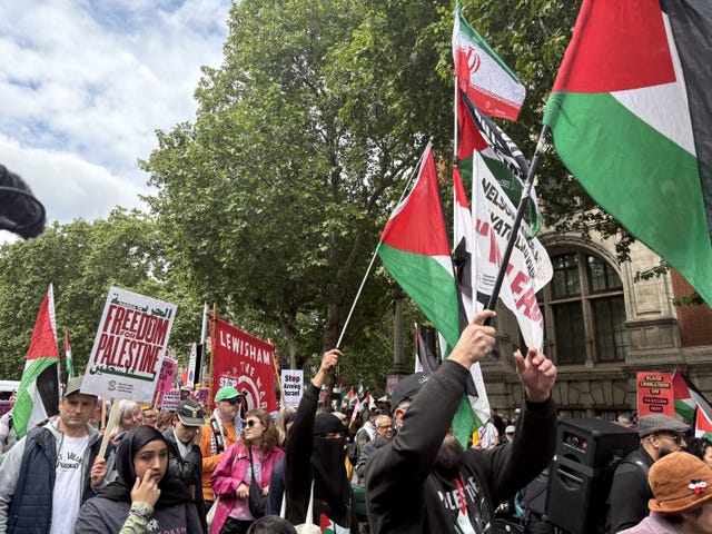People taking part in the Nakba Day rally in central London