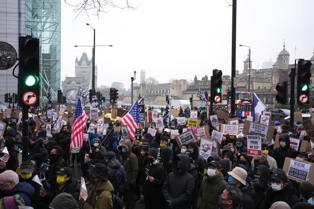 Protesters outside the proposed site of the new Chinese embassy