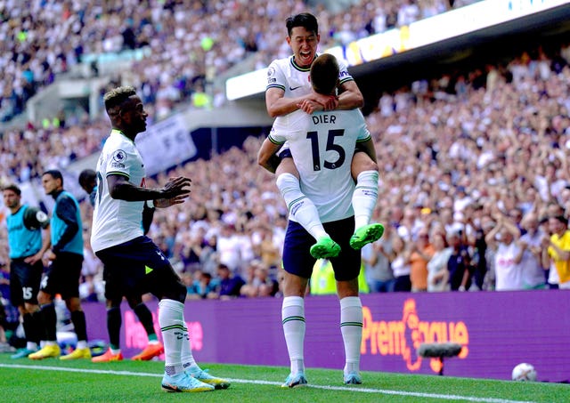 Eric Dier celebrates with his Tottenham team-mates