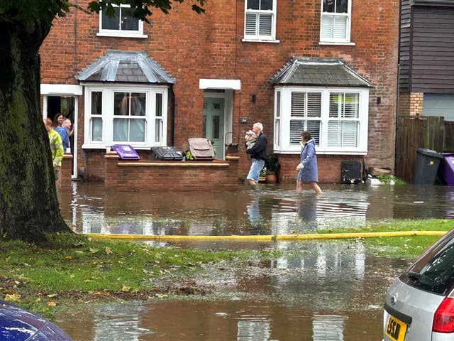 Flooded homes along the River Purwell in Hitchin