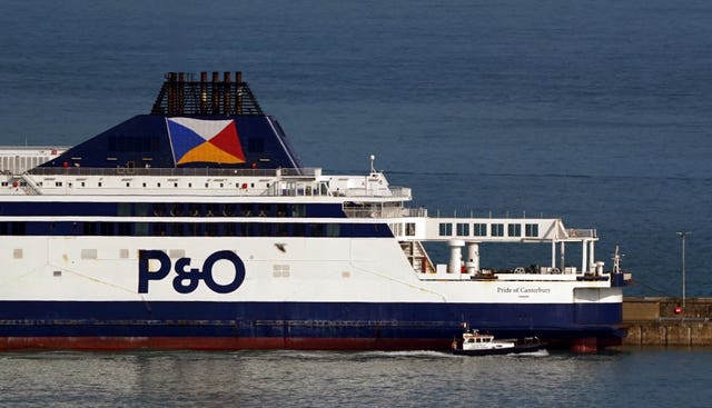 A P&O ferry remains moored at the Port of Dover in Kent (Gareth Fuller/PA)