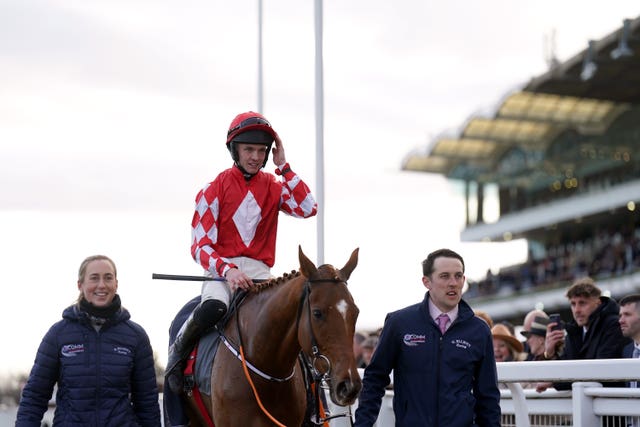 Jazzy Matty and jockey Michael O’Sullivan after their Cheltenham win 