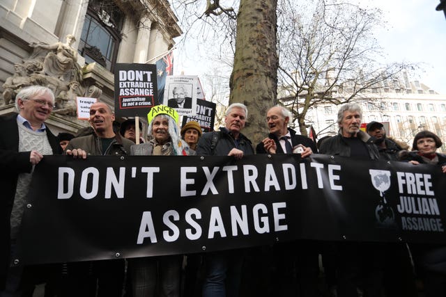 Supporters of Julian Assange, including Vivienne Westwood (centre), at a march from Australia House to Parliament Square in London, protesting against Assange’s imprisonment and extradition