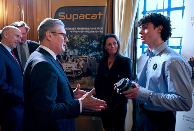 Sir Keir Starmer speaks to apprentices and representatives from small and medium-sized enterprises in the defence industry in Downing Street, London