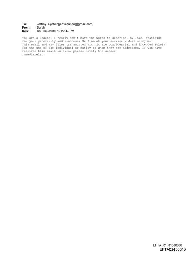 An apparent email exchange between Sarah Ferguson and Epstein