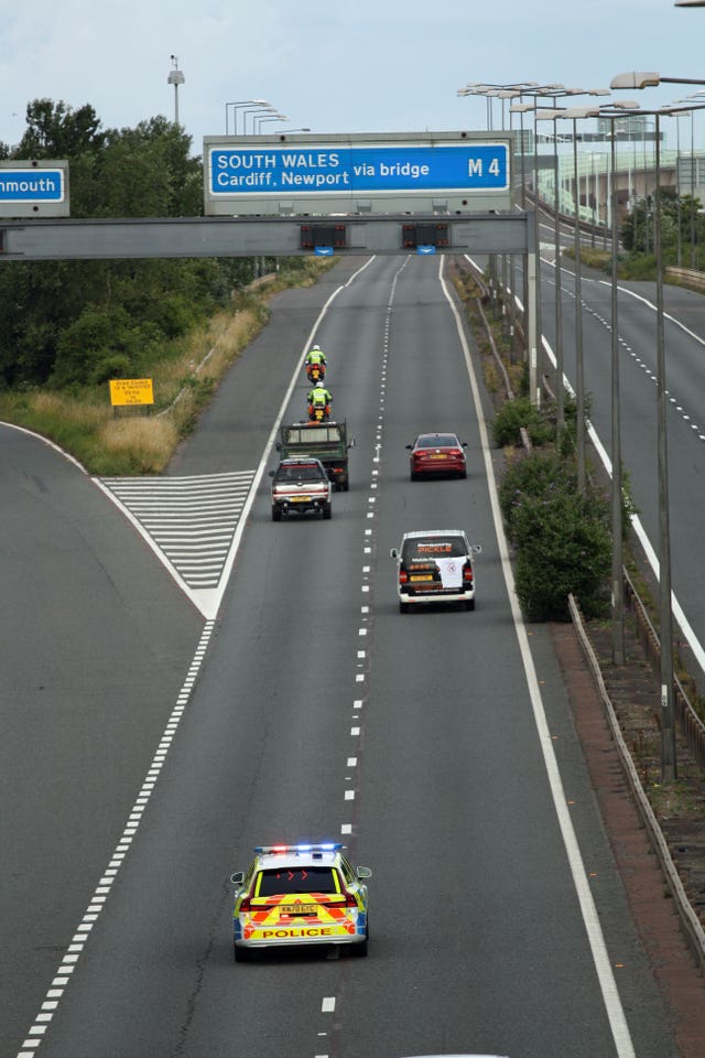 Fuel protestors hold a go-slow protest along the M4 into Wales (Rod Minchin/PA)