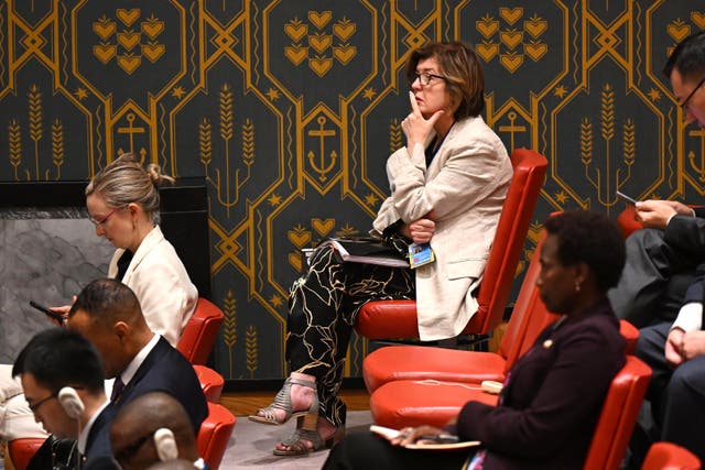 Downing Street chief of staff Sue Gray listening on as Sir Keir Starmer spoke at the UN