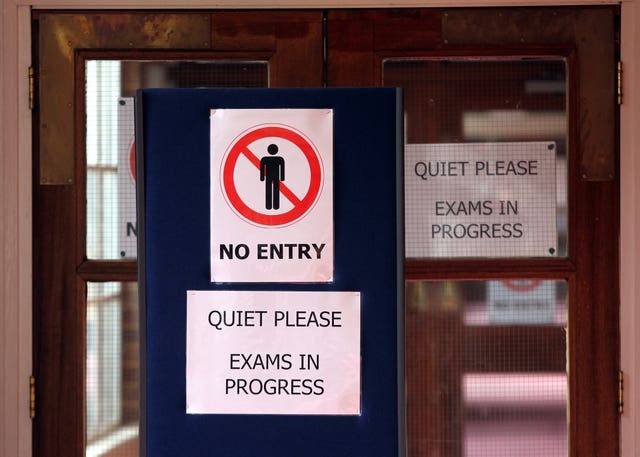 An exams in progress sign (David Davies/PA)