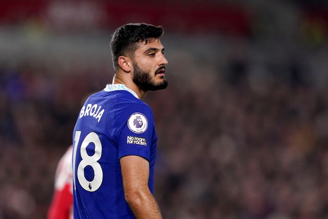 Chelsea’s Armando Broja during the Premier League match at the Gtech Community Stadium, London