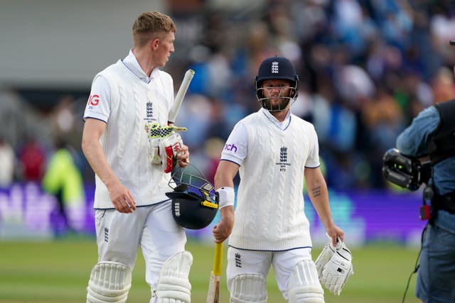 England openers Ben Duckett and Zak Crawley walk off the field