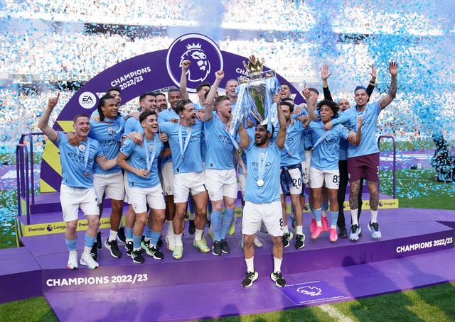 Manchester City celebrating winning the Premier League in 2023
