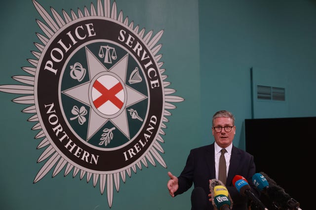 Sir Keir Starmer during a visit to Police Service of Northern Ireland (PSNI) training college at Garnerville in Belfast