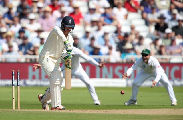Keaton Jennings is bowled by South Africa’s Vernon Philander at Trent Bridge