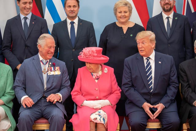 (left to right) The King, Queen Elizabeth II, US President Donald Trump at a meeting of leaders the Allied Nations during commemorations for the 75th Anniversary of the D-Day landings at Southsea Common, Portsmouth