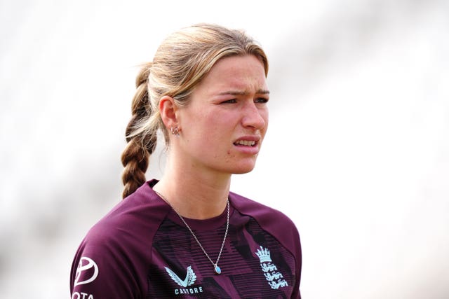 England’s Lauren Bell during a nets session at Trent Bridge