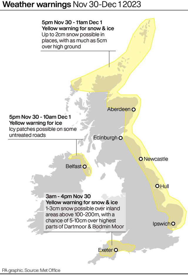 Weather warnings Nov 30-Dec 1 2023