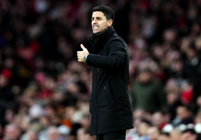 Arsenal manager Mikel Arteta on the touchline during a game