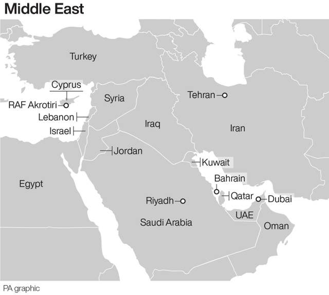 A map of the Middle East region