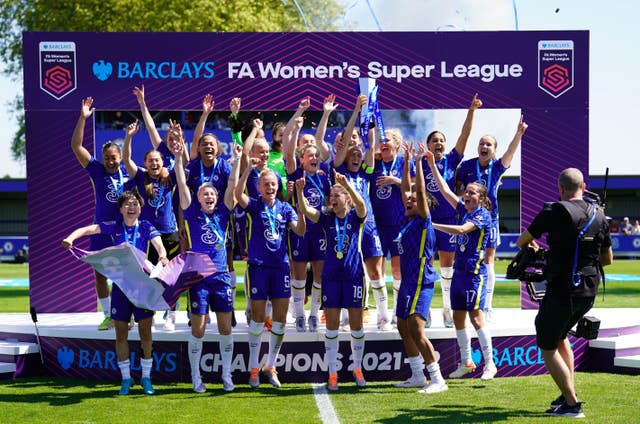 Chelsea celebrate winning the Women’s Super League title
