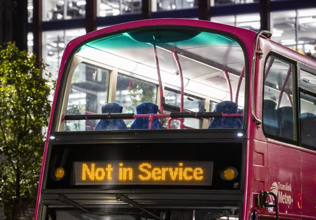 Bus with a 'not in service' sign