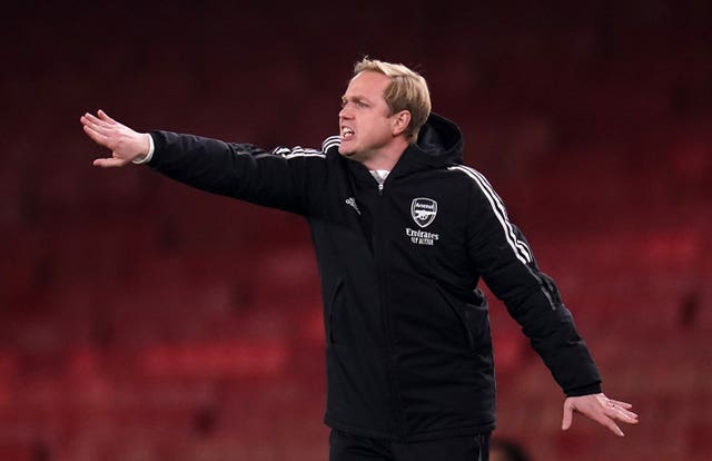 Arsenal head coach Jonas Eidevall on the touchline 