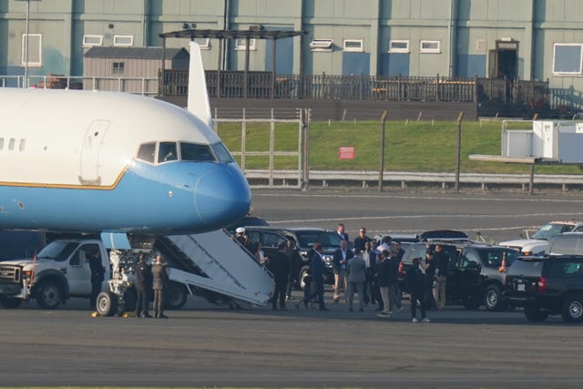 US vice president JD Vance disembarks an official US plane at Prestwick Airport