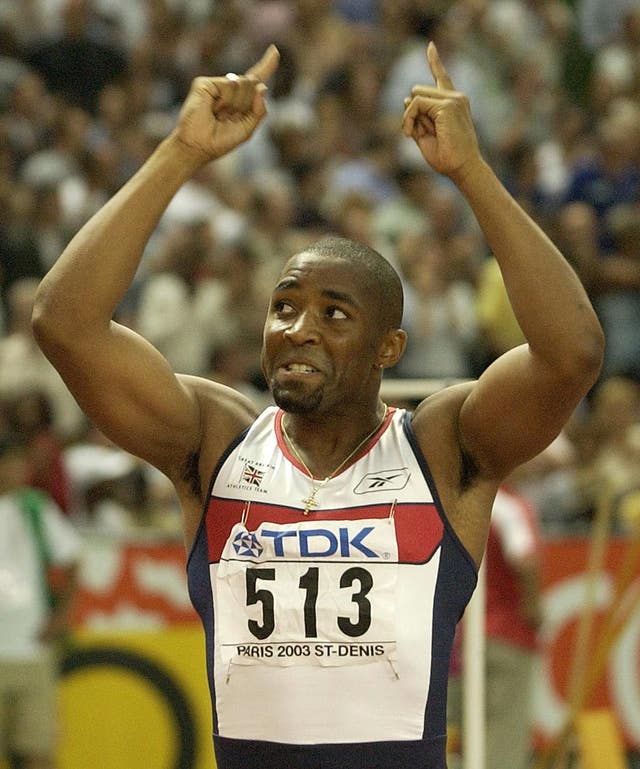 Darren Campbell celebrates 3rd place