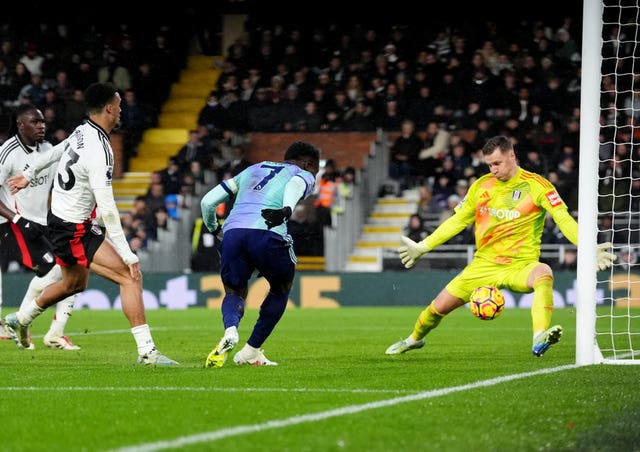  Bukayo Saka turns the ball in at the far post but the goal was disallowed for an earlier offside