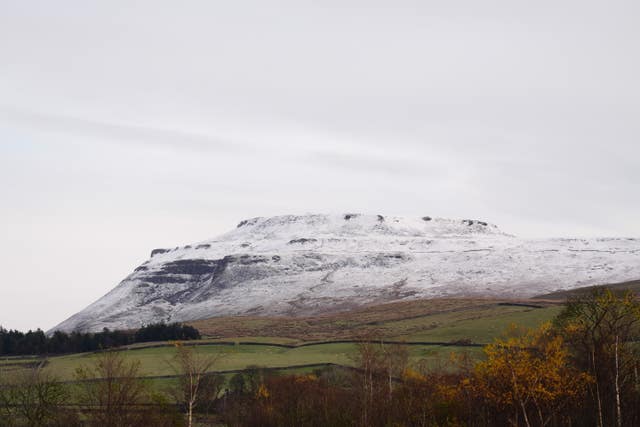 Snow capped mountain of Ingleborough in the Yorkshire Dales