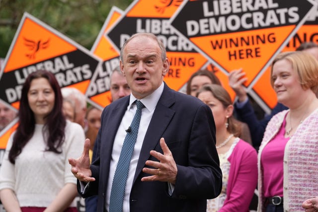 Liberal Democrats leader Sir Ed Davey speaking at the launch of the party’s local election campaign 