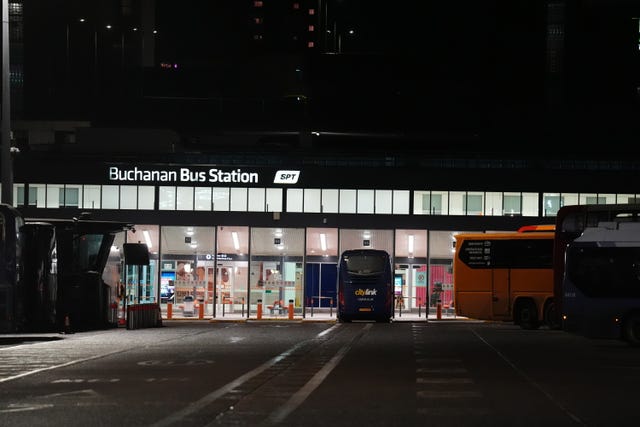 Buchanan Bus Station exterior at night