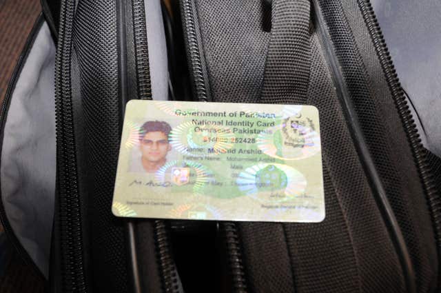 A Government of Pakistan National Identity card in name of Mujahid Arshid, which was shown to the jury (Met Police/PA)