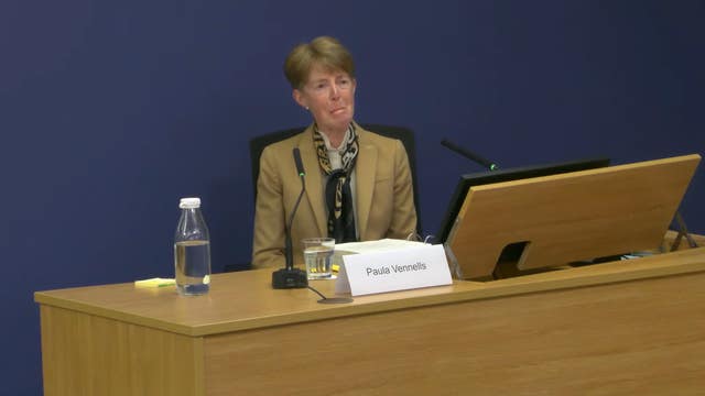 Screen grab taken from the Post Office Horizon IT Inquiry of former Post Office boss Paula Vennells becoming tearful while giving evidence to the inquiry at Aldwych House, central London