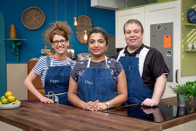 Pippa Middlehust (left) alongside fellow finalists, Dipa and Philip.