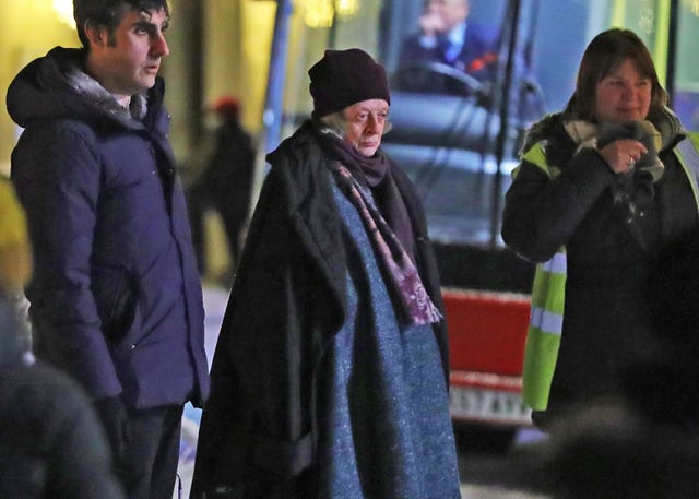 Dame Maggie Smith on a film set in 2020