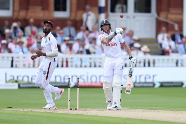Ben Stokes, right, reacts after being bowled