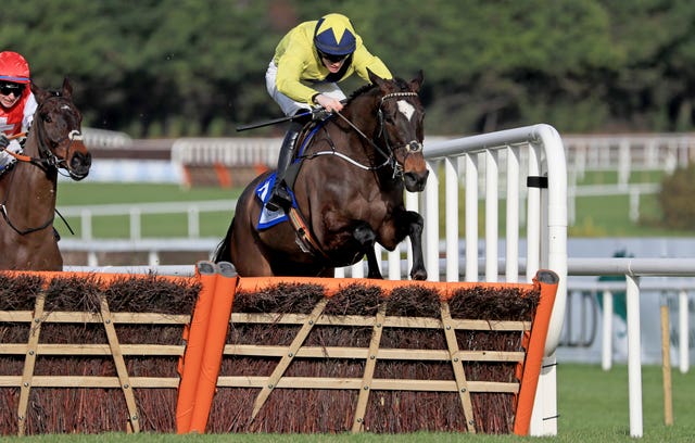 Good Land and Michael O'Sullivan on their way to winning the Nathaniel Lacy & Partners Solicitors ‘50,000 Cheltenham Bonus For Stable Staff’ Novice Hurdle during day one of the Dublin Racing Festival at Leopardstown